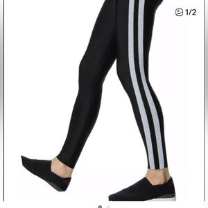 Ultracor high waisted black double stripe silver metallic legging small $198